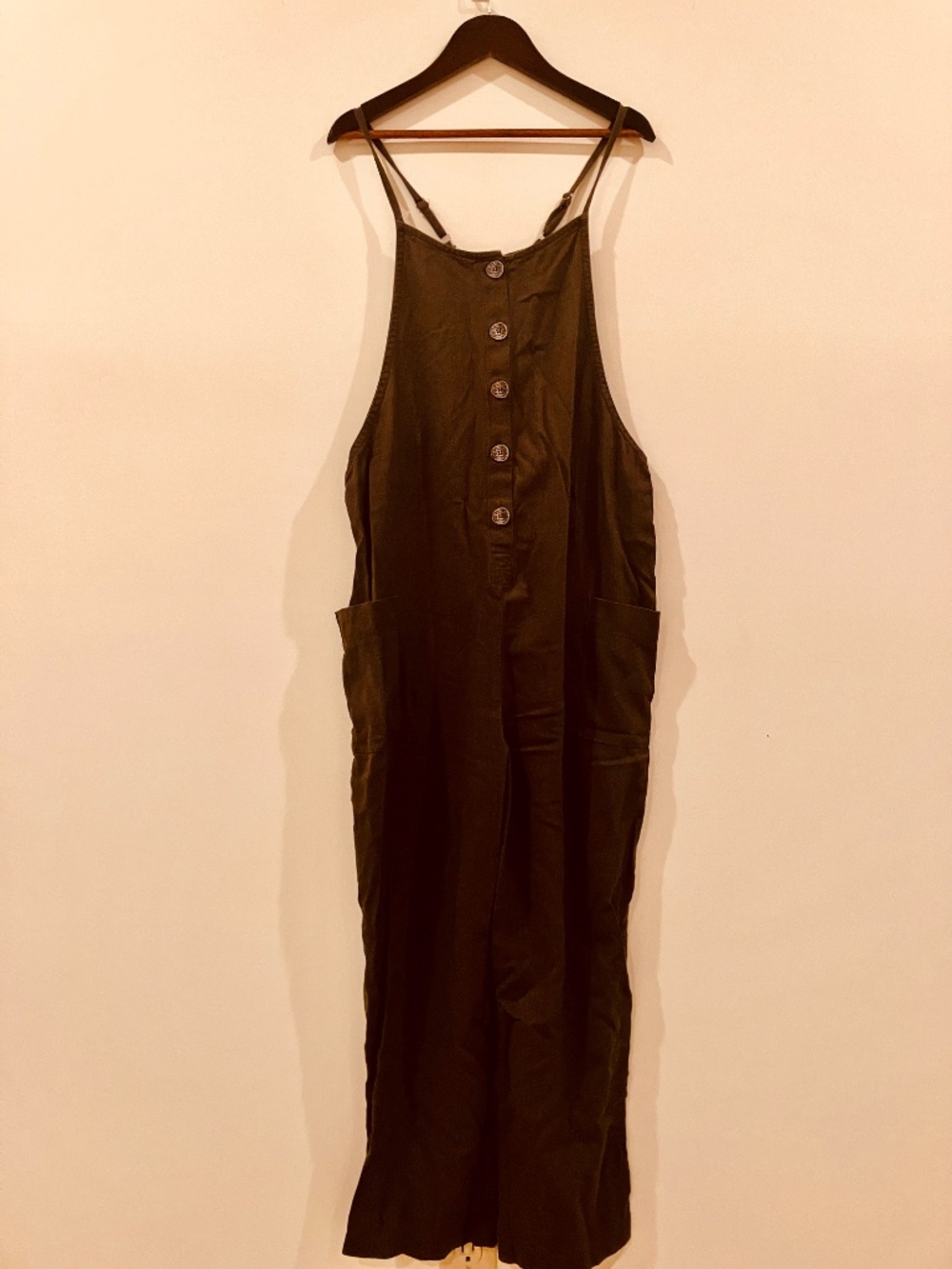 Day to Day Blu Pepper Olive Green Linen Overalls Jumpsuit